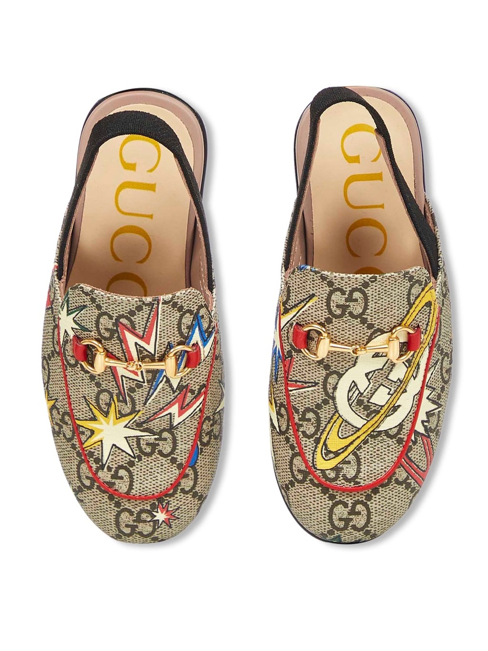 Gucci Beige GG Canvas Backstrap Mules with Multicolor Planet & Star! Like new 24